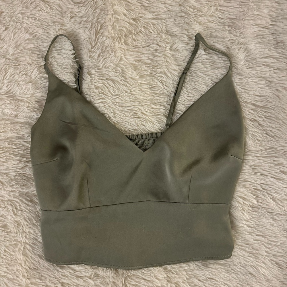Olive Green Abercrombie Satin Crop Top